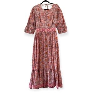 Madison Mathews Boho Block Print Maxi Dress – Size L
